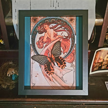 Load image into Gallery viewer, Pink Spotted Butterfly on Alfons Mucha Art Print