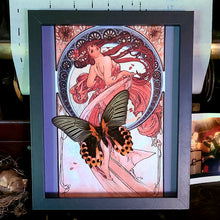 Load image into Gallery viewer, Pink Spotted Butterfly on Alfons Mucha Art Print