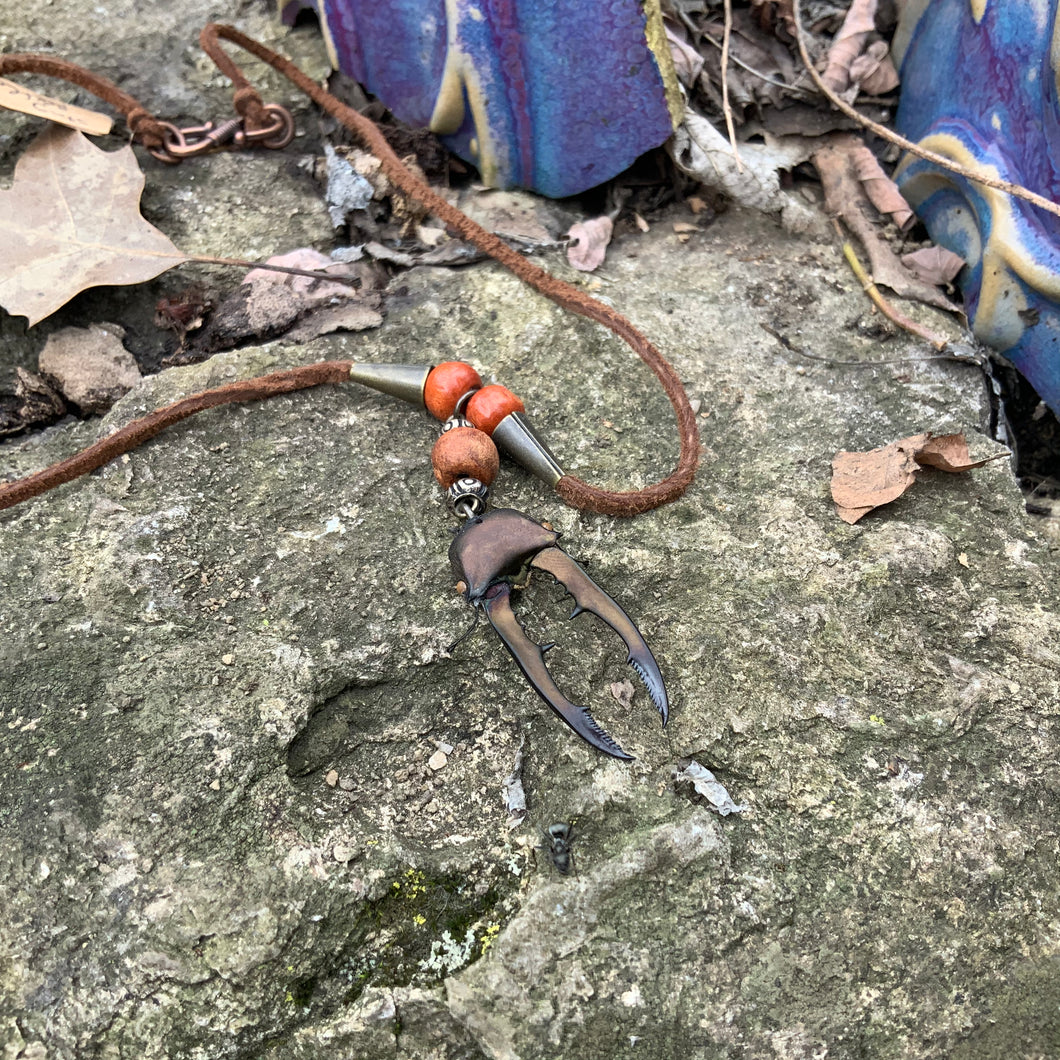 Metallic Stag Beetle Head Necklace