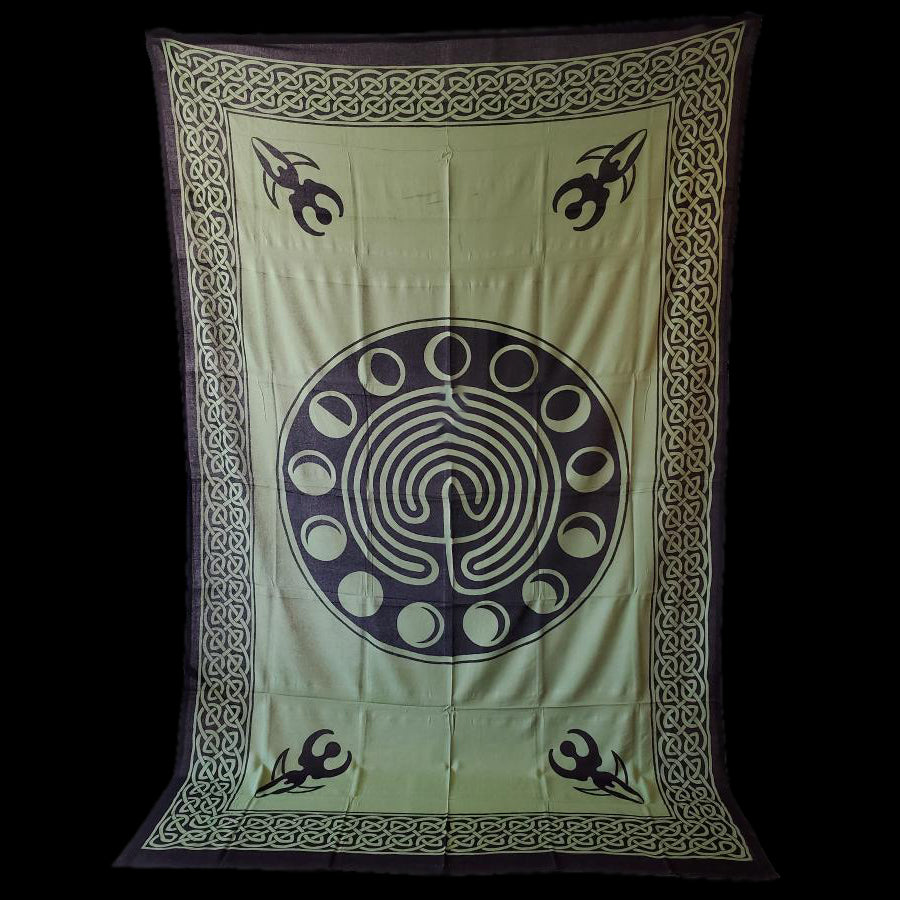 Moon Phase Goddess Tapestry  Green & Black