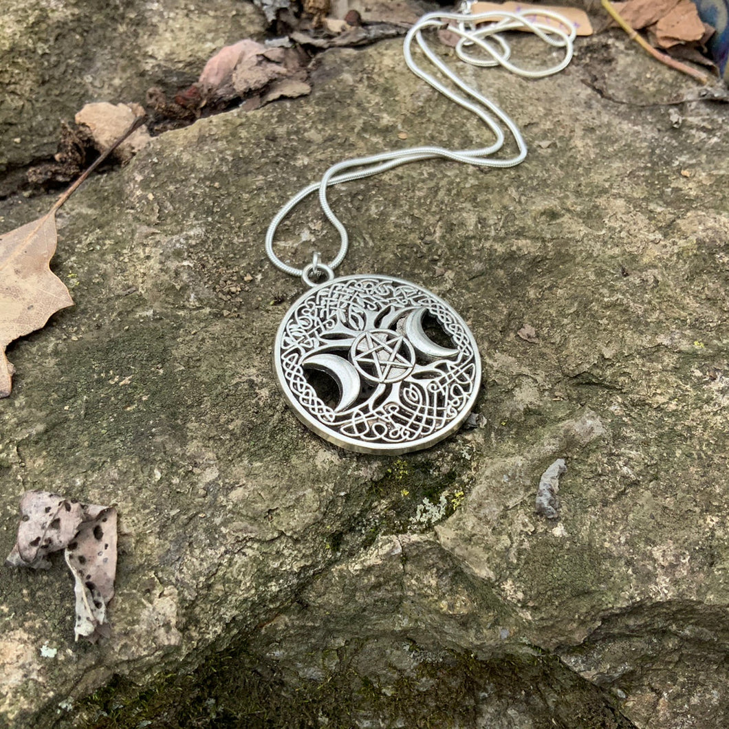 Triple Goddess Moon Necklace - Round