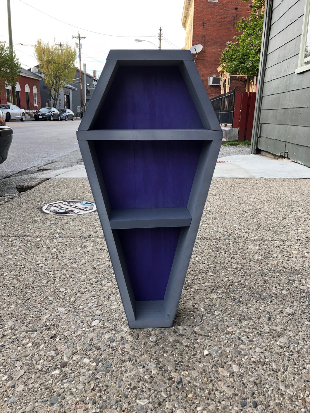 Joe's Grey On Purple Coffin Shelf
